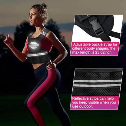 Adjustable Weighted Vest for Men Women, Removable Ironsand Bags Weighted Training Vest with Reflective Strips, v-Neck, Adjustable Waist Belt & Pocket, for Running Workout Fitness Strength Training