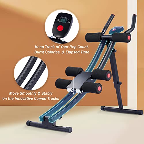ZELUS Ab Machine for Home Gym, Core Strength Training Equipment for Home Fitness, Ab Crunch Coaster with 4 Intensities and Digital Display, Foldable Core Trainer for Abdominal - style: Ab Machine