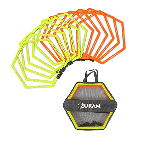 Hex Agility Rings for Speed Training & Agility Footwork Training Speed Hurdles Ladder with Carrying Bag (12 Rings)