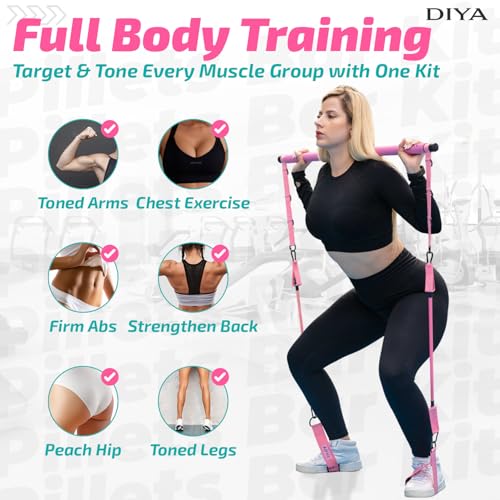 Pilates Bar Kit with Resistance Bands 140 lbs – Adjustable Portable Home Gym Workout Equipment for Women & Men – Full Body Fitness Bar for Legs, Glutes, Arms, Core & Back