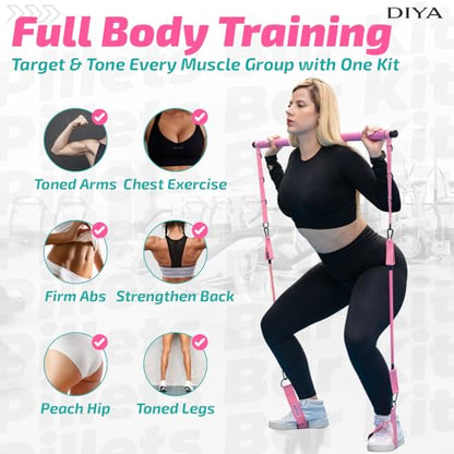 Pilates Bar Kit with Resistance Bands 140 lbs – Adjustable Portable Home Gym Workout Equipment for Women & Men – Full Body Fitness Bar for Legs, Glutes, Arms, Core & Back