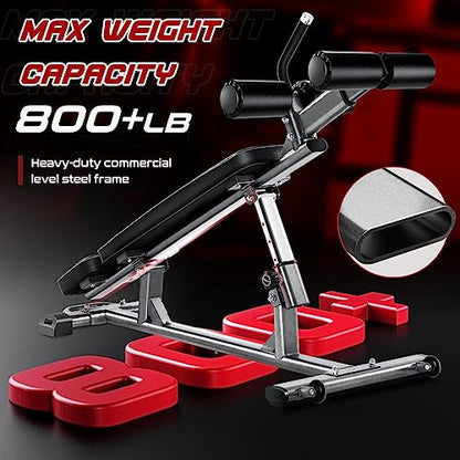BODY RHYTHM Professional Sit-Up Bench with 4 Adjustable Heights and Reverse Crunch Handle, Adjustable Weight Bench and Flat, Incline & Decline Bench Press, Great Strength Training Slant Bench and Ab &