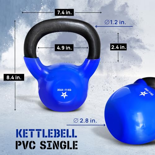Yes4All Kettlebell, 5-100 LB Vinyl Coated Cast Iron Strength Training Kettlebells for Home Gym Exercises, Fitness, Full Body Workout Equipment, Push Ups, and Grip Strength - color: D. 20LB - Dark Blue, style: Vinyl Coated