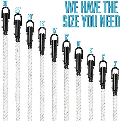 Crown Sporting Goods 1.5" Gym Climbing Rope for Adults - Poly Dacron Twist with Carabiner Eyehook - Strength Conditioning, Physical Education Fitness Equipment, Home Workout
