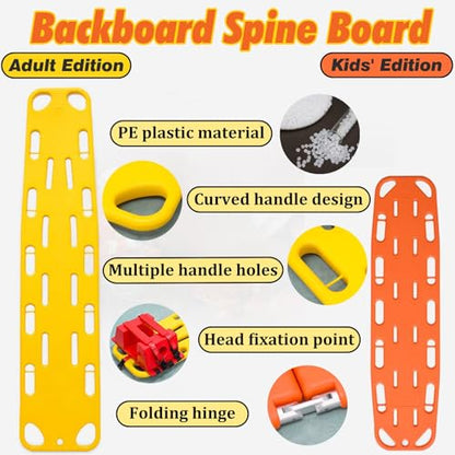 Portable Spine Board Stretcher - Two-Fold Emerncy Backboard for Water & Pool, with Foam Head Imlizer & Safe Belt, Ideal for Lifeguards & First Responders - color: Board+head Immobilizer