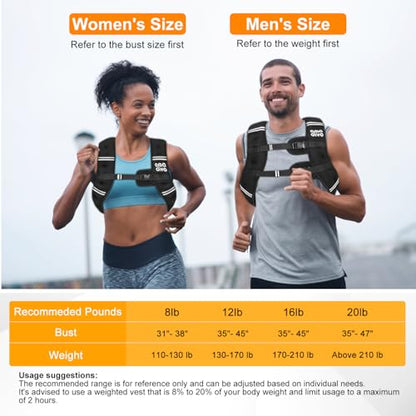 Weighted Vest for Men Women (20lb 16lb 12lb 8lb), Reflective Weighted Vest for Walking, Running, Workout & Fitness, Strength Training, Adjustable Buckles with Detachable Bag - size: 8 lbs