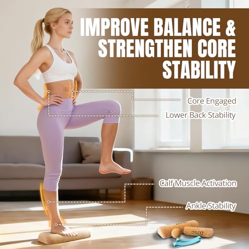 Foot & Ankle Strengthener Kit, 4-in-1 Cork Balance Board Set | Includes 2 Half-Dome Boards | Foot Roller | Massage Ball | Toe Bands | Carry Pouch | Exercise Guide