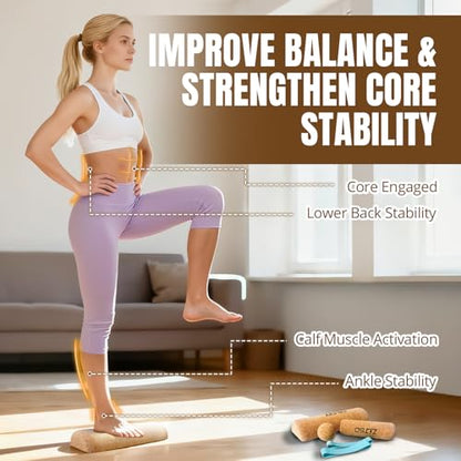 Foot & Ankle Strengthener Kit, 4-in-1 Cork Balance Board Set | Includes 2 Half-Dome Boards | Foot Roller | Massage Ball | Toe Bands | Carry Pouch | Exercise Guide