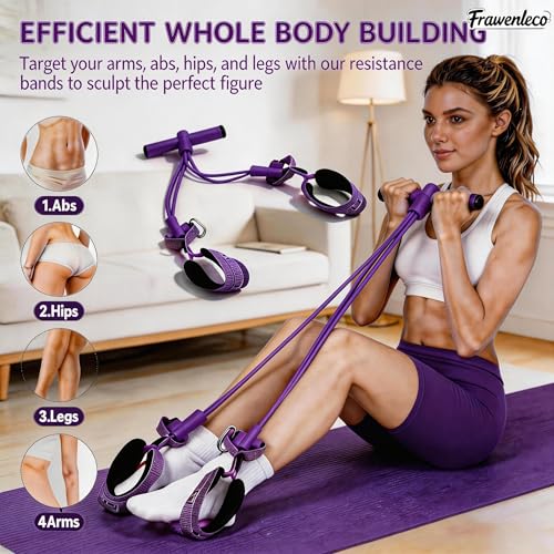 Fitness Resistance Bands with 4 Tube Pedal Ankle Puller, Elastic Yoga Pedal Stretch Band for Exercise, - color: Purple