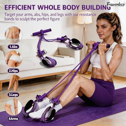 Fitness Resistance Bands with 4 Tube Pedal Ankle Puller, Elastic Yoga Pedal Stretch Band for Exercise, - color: Purple
