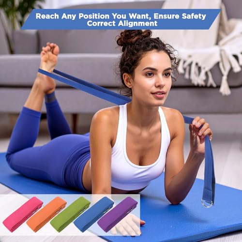 10 Pcs Yoga Strap for Stretching Bulk 8 Ft Cotton Polyester Stretch Band with Metal D Ring Adjustable Non Elastic Yoga Stretching Strap Bulk for Pilates Dance Gym Workout Physical Therapy (Multicolor)
