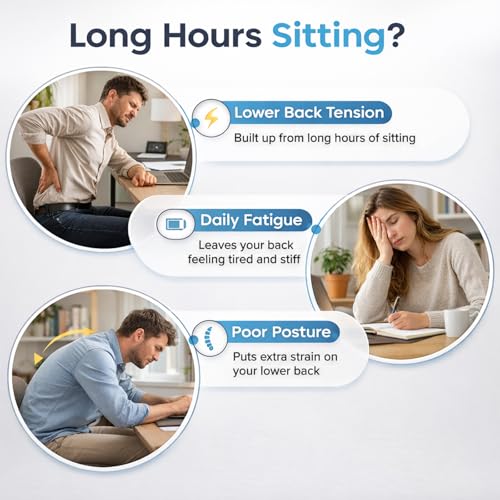 Lumbar Support Pillow for Bed, Double Layer Memory Foam Back Pillow for Lower Back Comfort & Support, Ideal for Office Workers, Drivers & Active Lifestyles