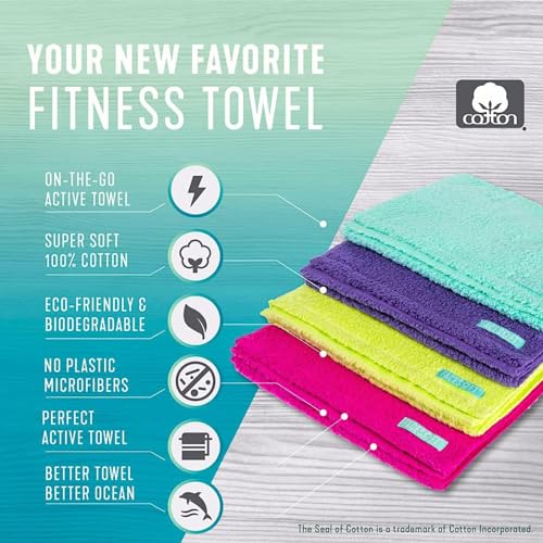 Eco Friendly Gym Towel for Working Out - Soft and Absorbent Cotton Exercise - No Synthetic Microfibers or Plastics - Sweat Towel for Gym, Fitness, Sports, Yoga - Aqua - 1 Pc
