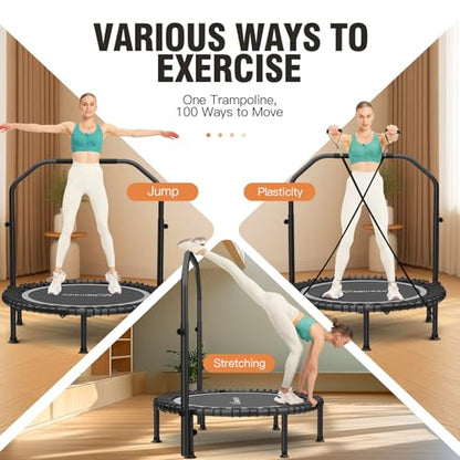 ANCHEER 40"/48" Foldable Mini Trampoline with Adjustable Handle for Adults - color: Silver, size: 40 inch