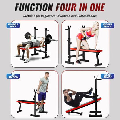 Benches Press Rack, Adjustable Weight Benches with Barbell Rack, Multi-Function Dip Station for Full Body Workout, Foldable Workout Benches for Home Gym, Weight Benches for Benches Press Sit