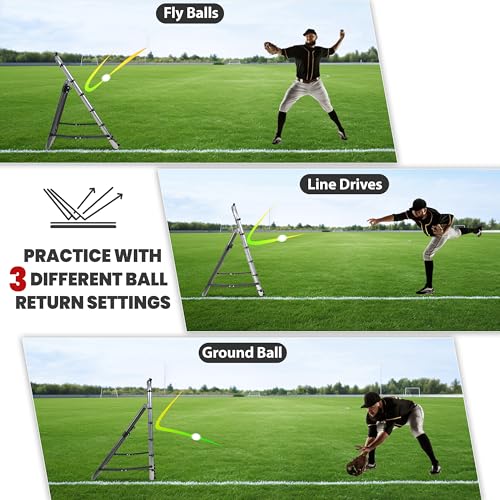 Portable Pro Rebounder Baseball Softball 3' x 3' Foldable Heavy Duty Pitch Back Bounce Trainer Adjustable Dual Rebound Modes (Predictable and Random)