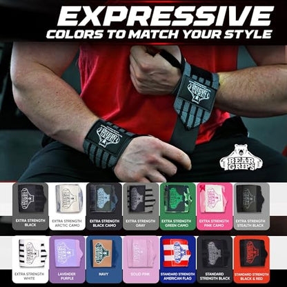 Bear Grips Wrist Wraps for Weightlifting | Weight Lifting Wrist Straps for Weightlifting | Extra Strength Gym Wrist Wraps | Two Wrist Wrap Per Pack | 12” & 18” | Lifting Wrist Wraps for Men & Women - color: Extra Strength: Gray