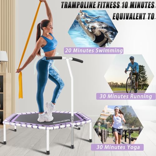 Newan 48'' Fitness Trampoline with Adjustable Handle Bar, Silent Trampoline Bungee Rebounder Jumping Cardio Trainer Workout for Adults - Max Limit 330 lbs - color: Purple