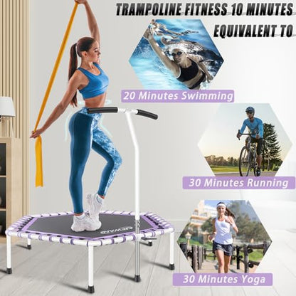 Newan 48'' Fitness Trampoline with Adjustable Handle Bar, Silent Trampoline Bungee Rebounder Jumping Cardio Trainer Workout for Adults - Max Limit 330 lbs - color: Purple