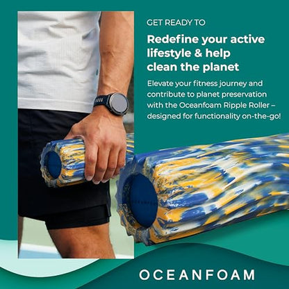 Ripple Travel Foam Roller (11" x 3.35") Firm Mini Foam Roller for Physical Therapy, Deep Tissue Massage, Back Pain, High Density, Wave Textured, Yoga, Exercise (Royal Gold & Natural Marbled) - color: Royal, Gold & Natural Marbled