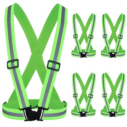4 Pcs Reflective Vest High Visibility Safety Vests, Adjustable Running Gear Straps Lightweight Reflector for Construction (Green) - color: Green