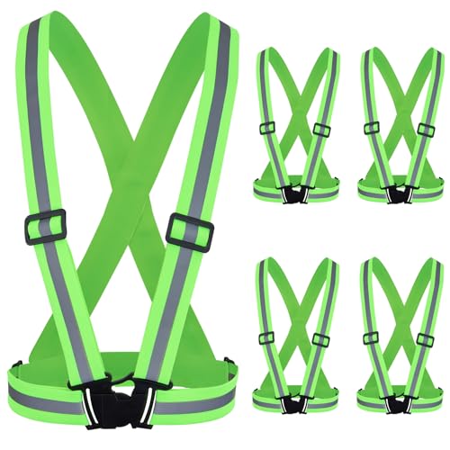4 Pcs Reflective Vest High Visibility Safety Vests, Adjustable Running Gear Straps Lightweight Reflector for Construction (Green) - color: Green