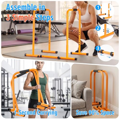 Adjustable Dip Bar, Parallel Bars Dip Equipment for Calisthenics, Heavy Duty Steel Dip Station with Soft High-Density Foam Handles for Home Gym Patio Office