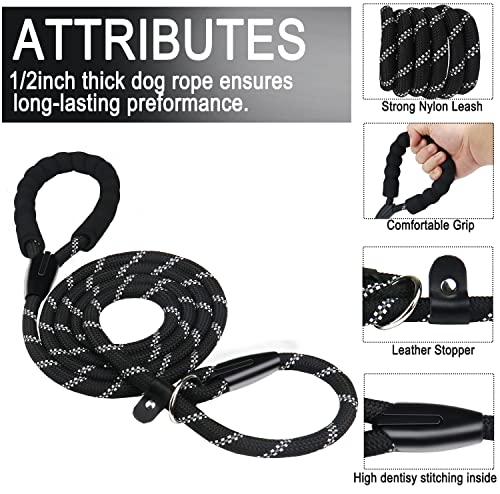 Dog Leash, 6 FT Heavy Duty Dog Leashes with Comfortable Padded Handle,Black - color: Black, size: 6 Feet x 1/2 Inch