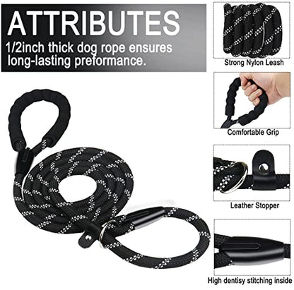 Dog Leash, 6 FT Heavy Duty Dog Leashes with Comfortable Padded Handle,Black - color: Black, size: 6 Feet x 1/2 Inch
