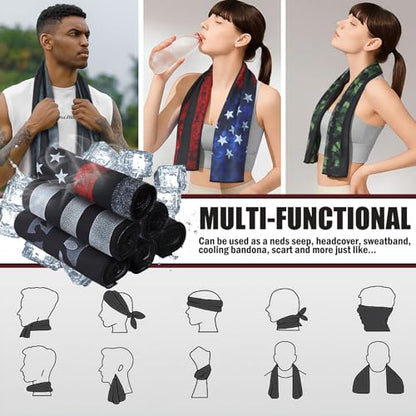 12 Pcs Flag Baseball Cooling Towels Bulk for Neck and Face 40" x 12" Sweat Towels for Hot Weather 4th of July 250th Anniversary Cooling Towel Microfiber Workout Rags for Gym Yoga Sport Running