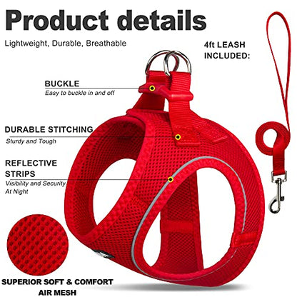 Fida Comfy Dog Harness with Leash, Soft Puppy Vest Escape Proof, Breathable Lightweight Soft Mesh, Adjustable Reflective Step-in Harness for Small Pet Walking (S, Red) - color: Fiery Red, size: S (Neck:12.6"-13.8"; Girth:16.1"-17.7")