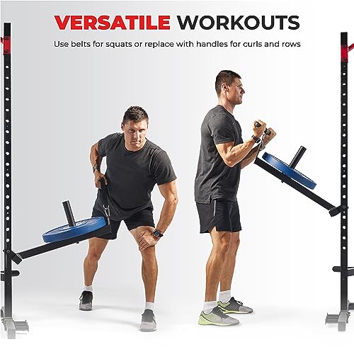 Sunny Health & Fitness Power Cage Squat Rack Upgrade Attachments, Dip Bar, Plate Bar Holder, Belt Squat, J Hook, Lat, Adapter, U Ring, Pull Up Bar, Landmine, Captain's Chair, Tricep Rope For Home Gym - style: Belt Squats