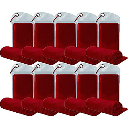 10 Pack Cooling Towels Bulk Microfiber Ice Towel Quick Dry Breathable Chilly Sweat Towel Stay Cool Towel for Neck Face Yoga Gym Workout Running Pilates Beach with Carabin Bag, 40x12'', Red - color: Red