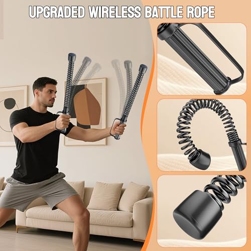 2PCS Ropeless Battle Ropes for Home Gym, Portable Cordless Workout Ropes with Gloves, Bag & Tutorial, Low-Impact HIIT Fitness Equipment for Full Body Cardio and Strength Training