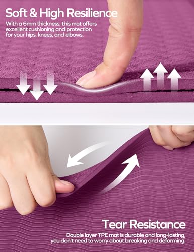 Ewedoos Eco Friendly Yoga Mat with Alignment Marks TPE Yoga Mat Non Slip Hot Yoga Mat Thick 1/4'' Anti-Tear Surfaces Exercise Mats for Home Workout Fitness Pilates