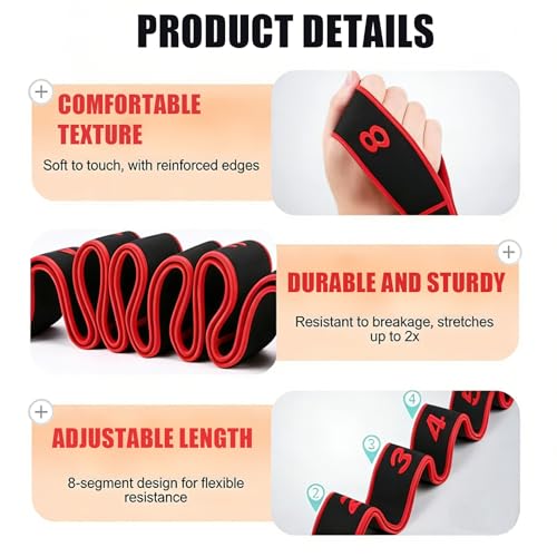 Elastic Yoga Stretching Strap with Loops, 3Pcs Yoga Strap Numbered Resistance Band 8 Segment Pilates Stretching Band for Physical Dance Stretch Pilates Resistance Bands (Pink + Blue + Purple)