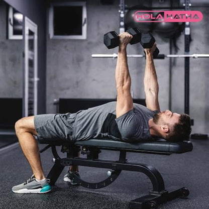 HolaHatha Hexagonal Dumbbell Free Hand Weight Set w/Rack - color: Black, style: 230lb Set