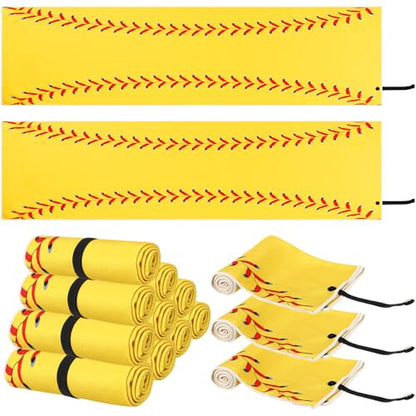 HunnmingRe 12 Pcs Mini Softball Cooling Towel with Snap Loop, 30" x 9" - color: Yellow, style: Softball