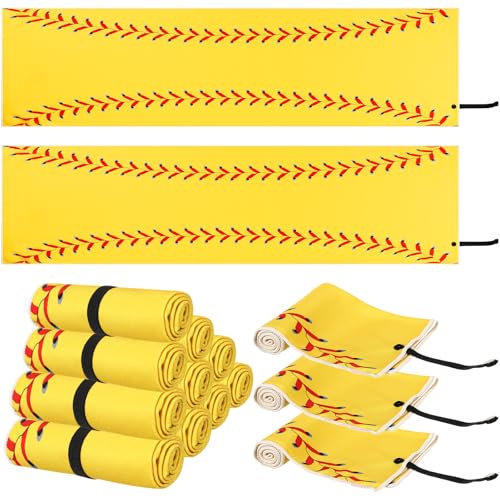 HunnmingRe 12 Pcs Mini Softball Cooling Towel with Snap Loop, 30" x 9" - color: Yellow, style: Softball