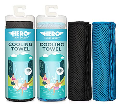 Hero Cooling Towels for Neck & Face (2 Pack), Microfiber Towels for Travel - color: Black/Blue