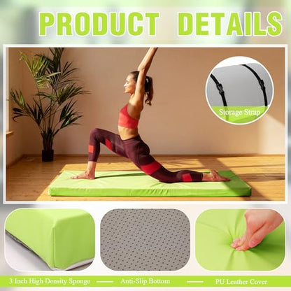 Lyrow 3 Inch 72"x 24" Thick Foldable Yoga Mat with Carry Strap, Non-slip Portable Foam Gym Mat for Yoga, Pilates and Stretching