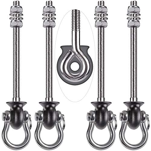 Dolibest Heavy Duty Swing Hangers, Stainless Steel 304 Swing Bolts, 180° Swing, Perfect for Playground, Porch, Yoga, Hammock Chair, Punching Bag - for Wood and Steel Beams,9.64'' (4Pack) - color: Silver 9.64''-4pcs