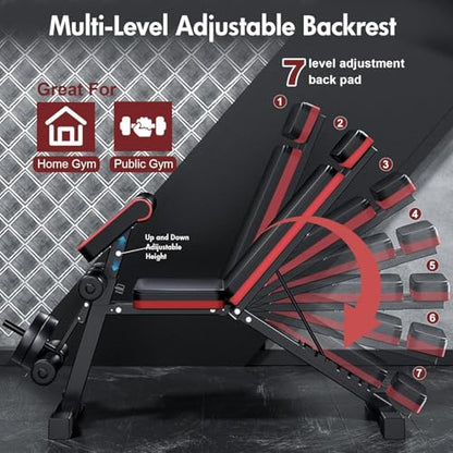 2026 Weight Bench, 770LBS Adjustable Workout Bench Foldable for Home Gym, Leg Extension and Extended Backrest for Bench Press Full Body Strength Training Exercise