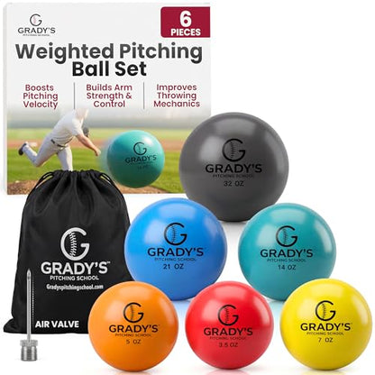 Grady's Pitching School Weighted Velocity Training Ball Set – Seam & Seamless Options for Pitching & Arm Strength + Set of 6 Balls + Carrying Case - style: Flats