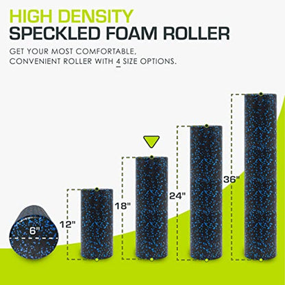 ProsourceFit High Density Foam Rollers 18 - inches long, Firm Full Body Athletic Massage Tool for Back Stretching, Yoga, Pilates, Post Workout Muscle Recuperation, Black/Blue