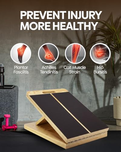Wooden Slant Board for Calf Stretching - 6 Adjustable Angles, 400 Lbs Capacity Calf Stretcher Slant Board for Squats, Knees, Ankle, Leg, Heel & feet, Squat Wedge & Physical Therapy Equipment