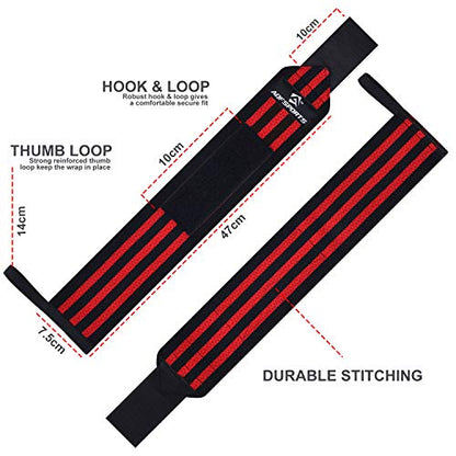 AQF Wrist Wraps for Weightlifting & Powerlifting, 18" USPA Approved (Pair) - color: Red & Black
