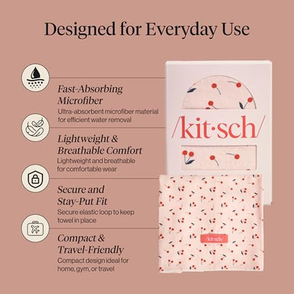 Kitsch XL Microfiber Hair Towel Wrap for Women - color: Cherry Print