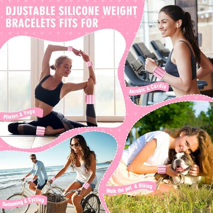 Wrist Weights, 2Pack Adjustable Wearable Wrist Ankle Weights for Women/Men, Silicone Wrist Bangles for Walking, Yoga, Pilates, and Gym, Arm & Leg Workout, 2lb - color: Pink