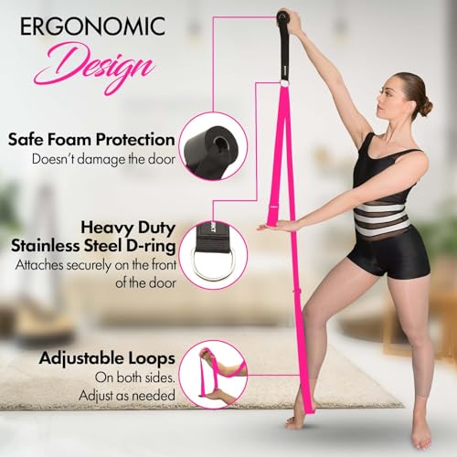Stretching Strap With Door Anchor - Stretching Equipment to Improve Legs Flexibility - Splits Trainer For Home Ideal In Ballet, Dance, Cheerleading, Taekwondo, Yoga, Pole Dancing & Gymnastics - color: Pink